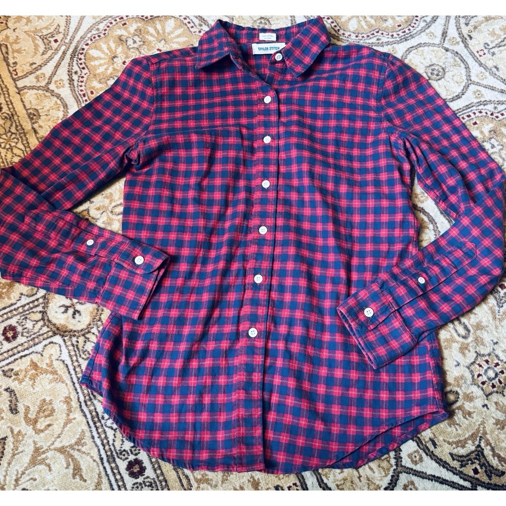 Taylor Stitch Red Blue Plaids Flannel Mother Of Pearl Button Down Shirt XS/2 EUC